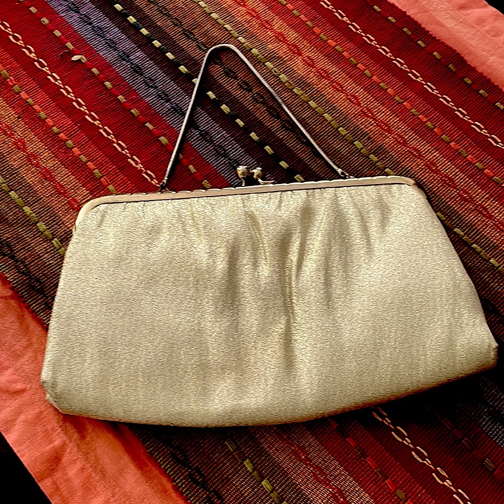 Clutch in Gold Fabric with Wrist Chain